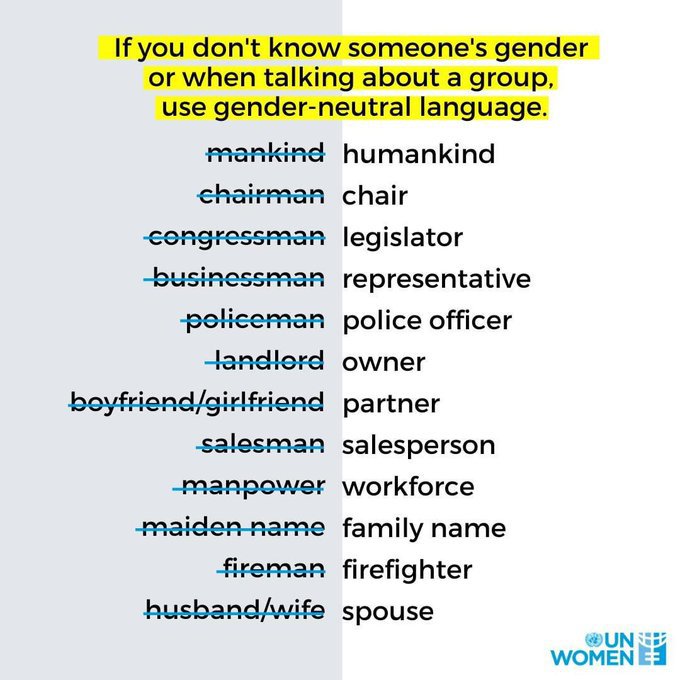 UN with its “Gender-inclusive language ” campaign